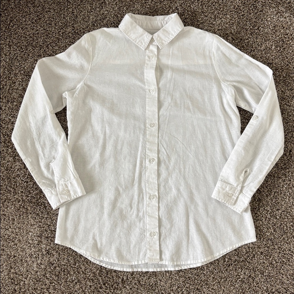Women’s Linen/Cotton blend White Taylored Button Down Shirt Size S